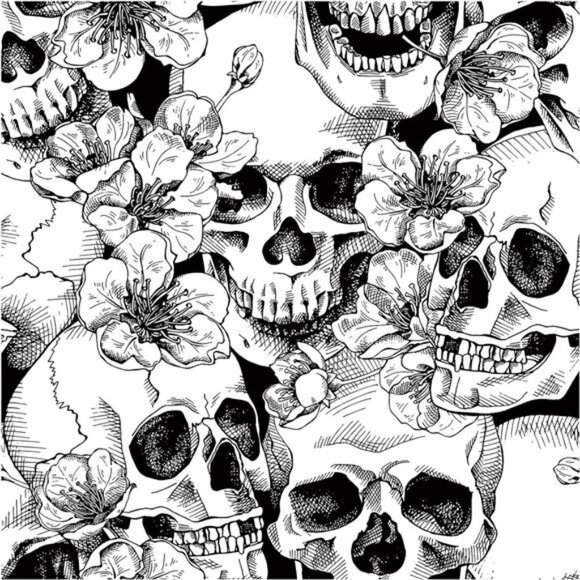 2 Rolls Black and White Sugar Skull Floral Wallpaper 17.7IN x 9.8FT - Picture 2 of 7